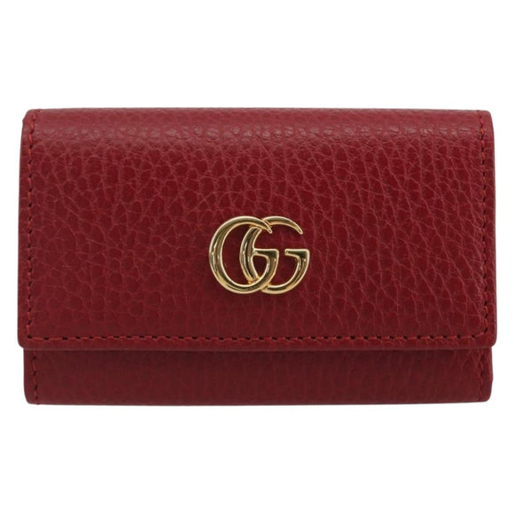 GUCCI GG Marmont Key Case Leather Red Gold 456118 Auth 195916M