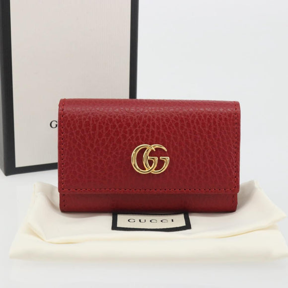 GUCCI GG Marmont Key Case Leather Red Gold 456118 Auth 195916M