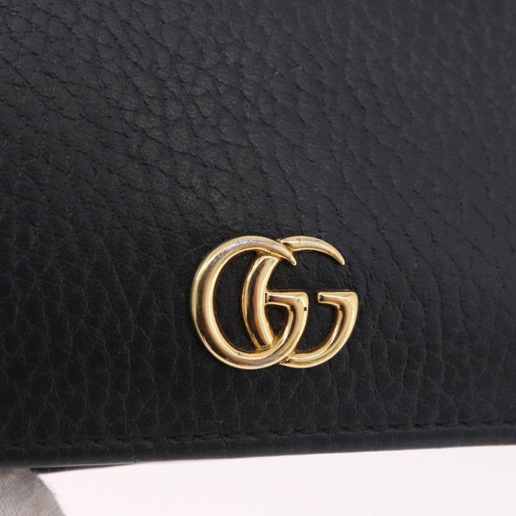 GUCCI GG Marmont Bifold Wallet Leather Black Gold 456126 Auth 195918A