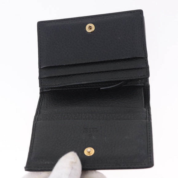 GUCCI GG Marmont Bifold Wallet Leather Black Gold 456126 Auth 195918A