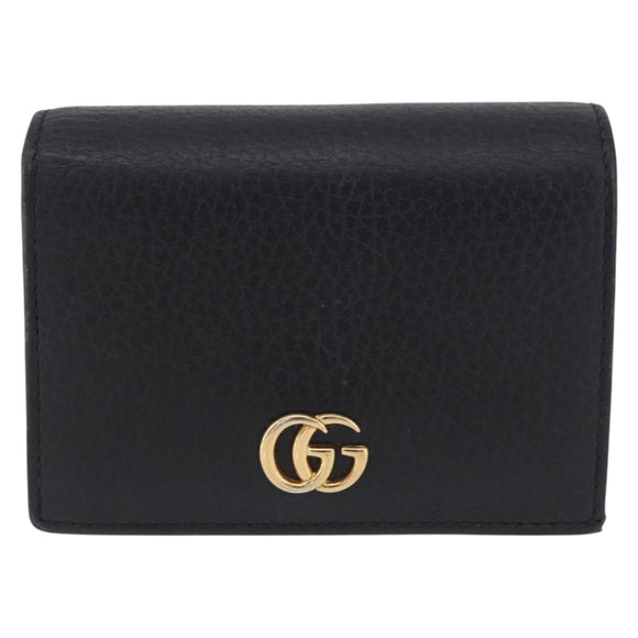 GUCCI GG Marmont Bifold Wallet Leather Black Gold 456126 Auth 195918A