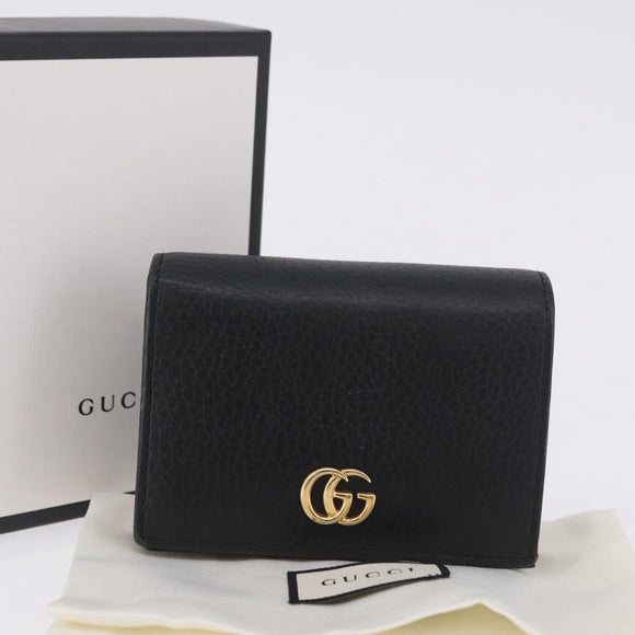 GUCCI GG Marmont Bifold Wallet Leather Black Gold 456126 Auth 195918A