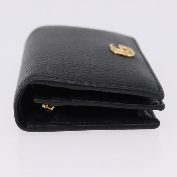 GUCCI GG Marmont Bifold Wallet Leather Black Gold 456126 Auth 195918A