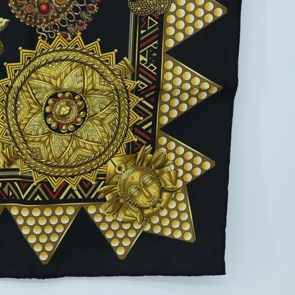 HERMES Carre 90 Scarf ”L'OR DES CHEFS” Silk Black Auth 195923M