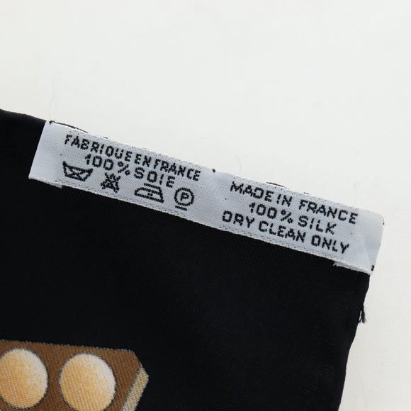 HERMES Carre 90 Scarf ”L'OR DES CHEFS” Silk Black Auth 195923M
