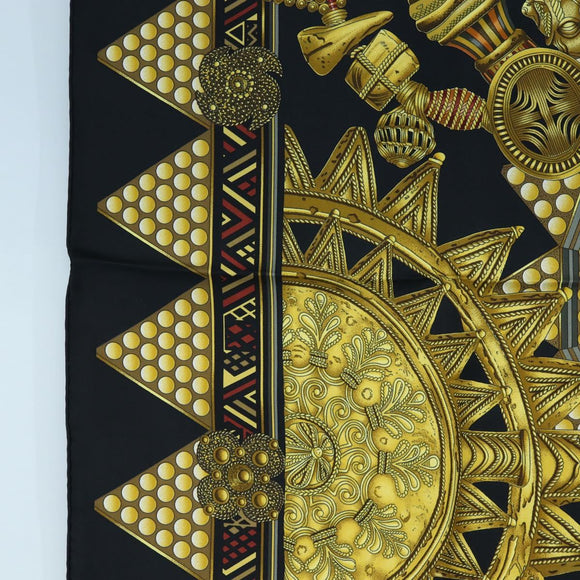 HERMES Carre 90 Scarf ”L'OR DES CHEFS” Silk Black Auth 195923M