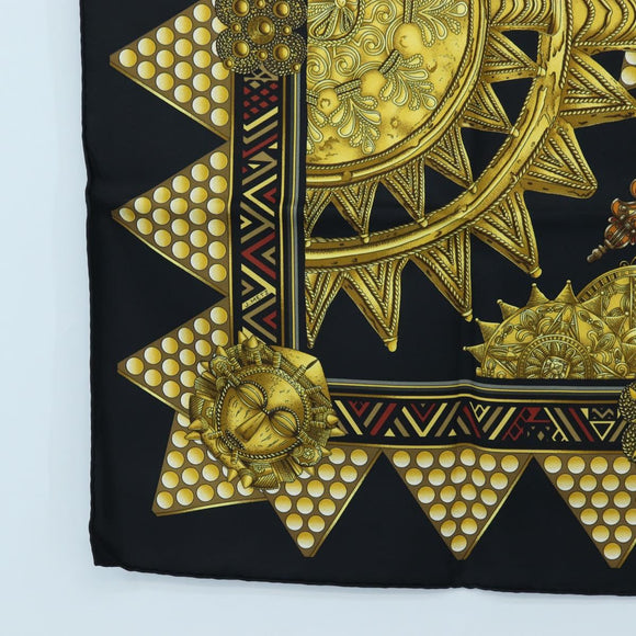 HERMES Carre 90 Scarf ”L'OR DES CHEFS” Silk Black Auth 195923M