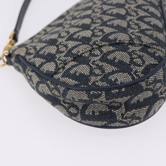 Christian Dior Trotter Canvas Saddle Accessory Pouch Navy Gold Auth 195928V