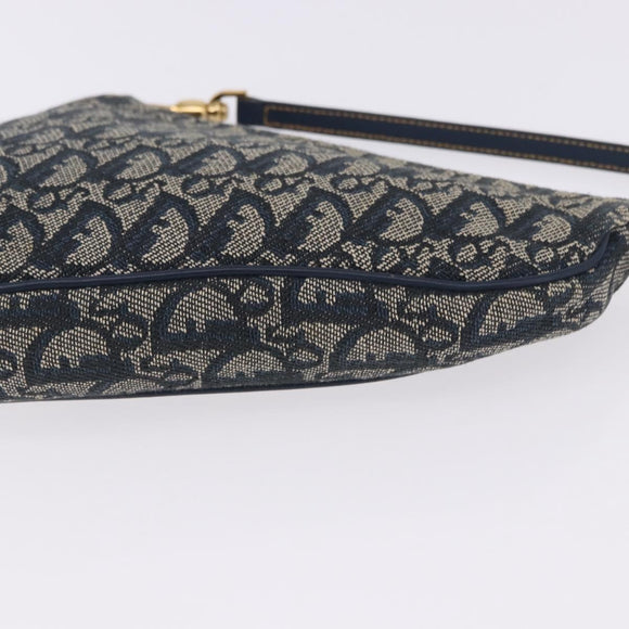 Christian Dior Trotter Canvas Saddle Accessory Pouch Navy Gold Auth 195928V