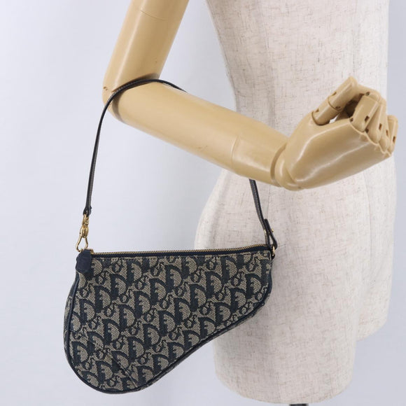 Christian Dior Trotter Canvas Saddle Accessory Pouch Navy Gold Auth 195928V