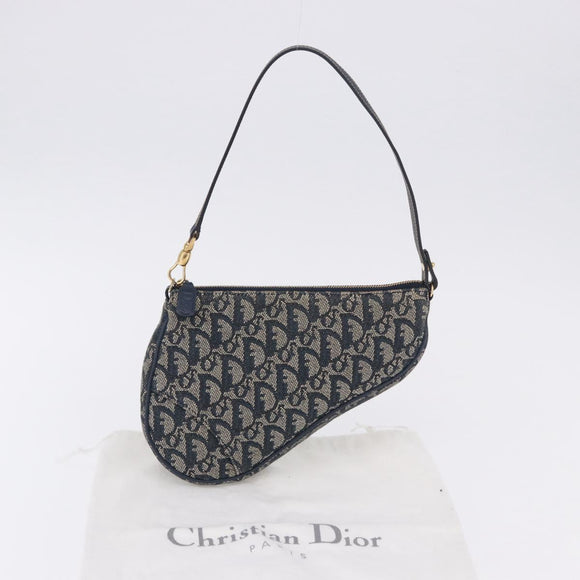 Christian Dior Trotter Canvas Saddle Accessory Pouch Navy Gold Auth 195928V