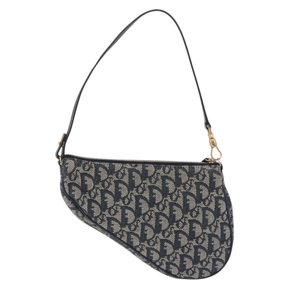 Christian Dior Trotter Canvas Saddle Accessory Pouch Navy Gold Auth 195928V