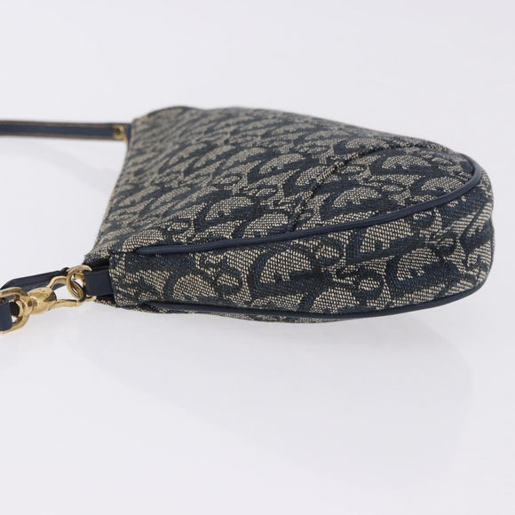 Christian Dior Trotter Canvas Saddle Accessory Pouch Navy Gold Auth 195928V