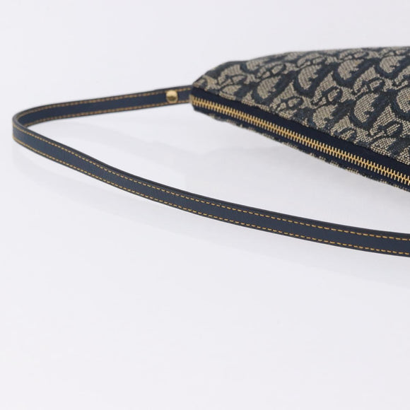 Christian Dior Trotter Canvas Saddle Accessory Pouch Navy Gold Auth 195928V