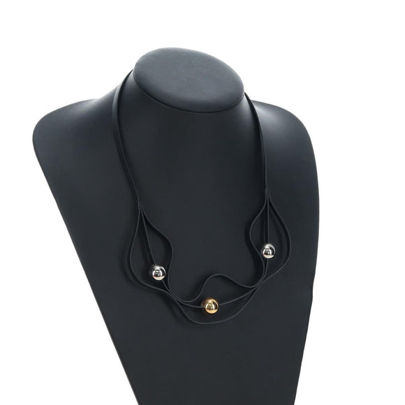 HERMES Necklace Leather Black Auth 195933V