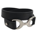 HERMES Papan Bracelet Leather Black Silver Auth 195944M-1