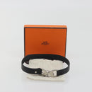 HERMES Papan Bracelet Leather Black Silver Auth 195944M-10