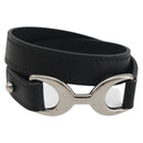HERMES Papan Bracelet Leather Black Silver Auth 195944M-2
