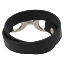 HERMES Papan Bracelet Leather Black Silver Auth 195944M-3