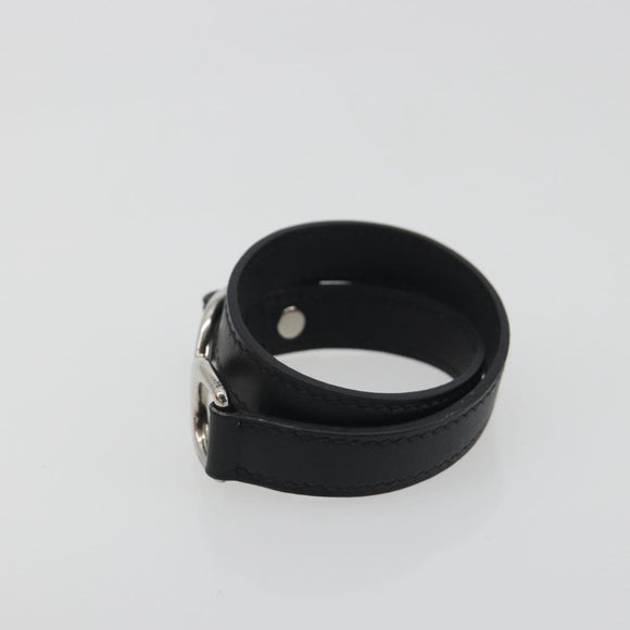 HERMES Papan Bracelet Leather Black Silver Auth 195944M