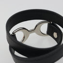 HERMES Papan Bracelet Leather Black Silver Auth 195944M-7
