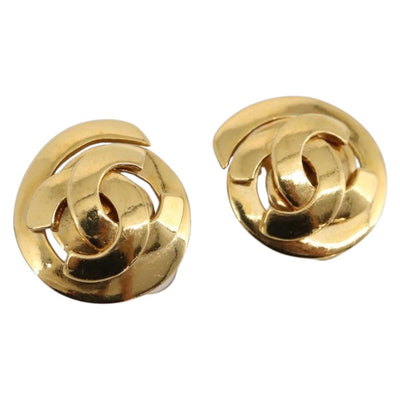 CHANEL Earring metal Gold CC Auth 195950V