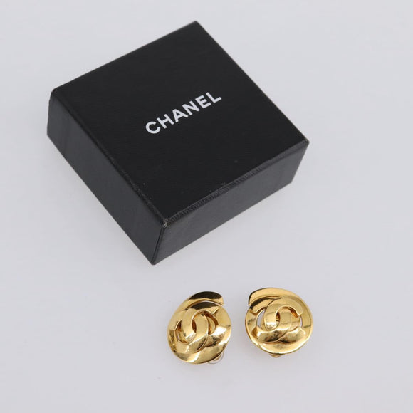 CHANEL Earring metal Gold CC Auth 195950V