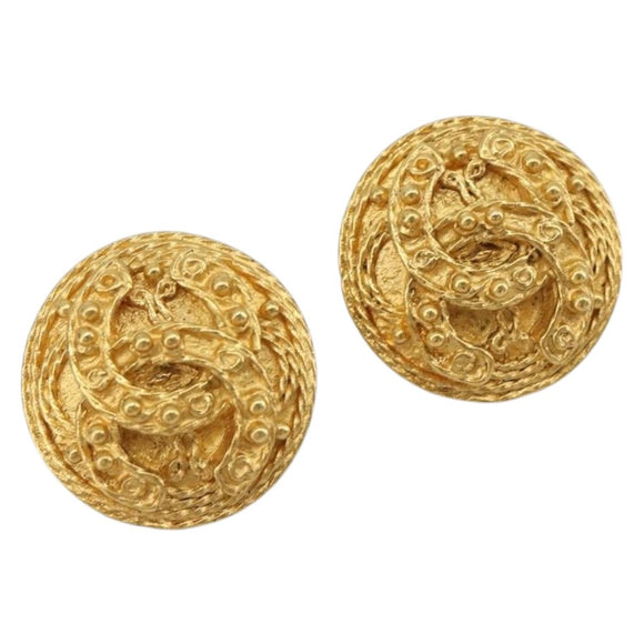 CHANEL Coco Round Earring metal Gold Tone CC Auth 195953V