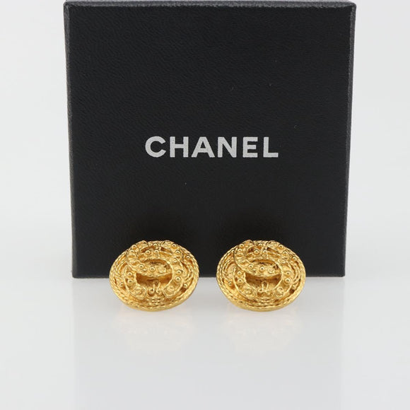 CHANEL Coco Round Earring metal Gold Tone CC Auth 195953V