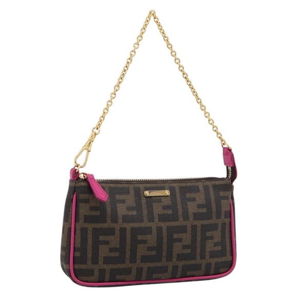 FENDI Zucca Canvas Accessory Pouch PVC Brown Black 8BS073 Auth 195954V