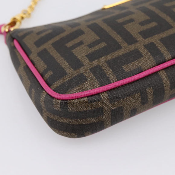 FENDI Zucca Canvas Accessory Pouch PVC Brown Black 8BS073 Auth 195954V