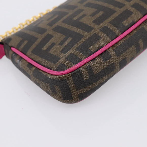 FENDI Zucca Canvas Accessory Pouch PVC Brown Black 8BS073 Auth 195954V