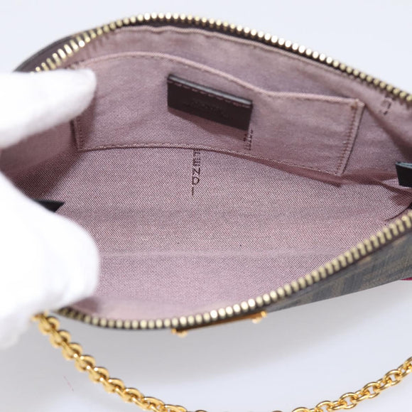 FENDI Zucca Canvas Accessory Pouch PVC Brown Black 8BS073 Auth 195954V
