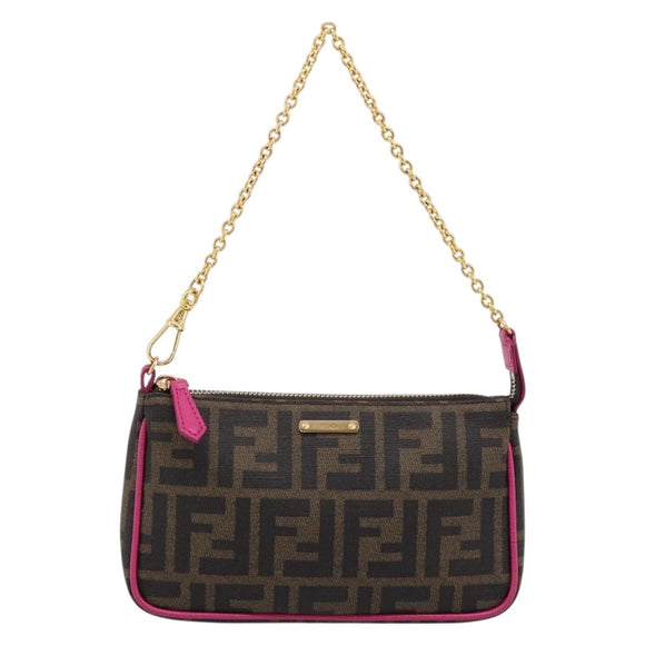 FENDI Zucca Canvas Accessory Pouch PVC Brown Black 8BS073 Auth 195954V