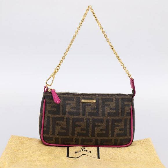 FENDI Zucca Canvas Accessory Pouch PVC Brown Black 8BS073 Auth 195954V