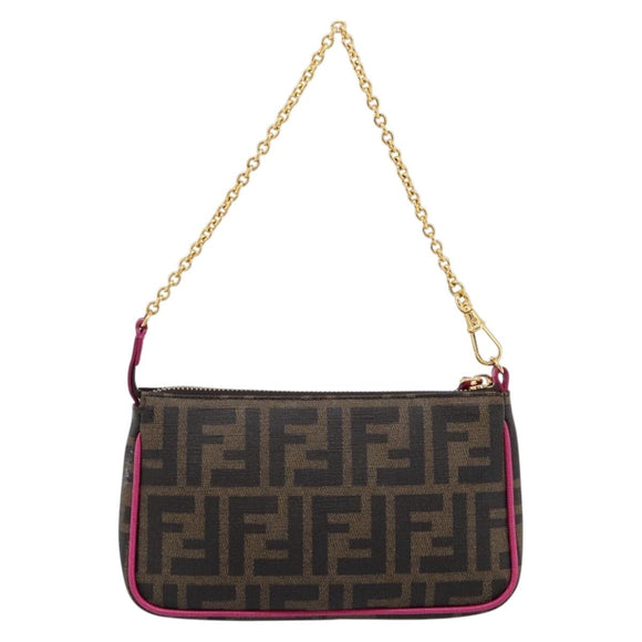 FENDI Zucca Canvas Accessory Pouch PVC Brown Black 8BS073 Auth 195954V