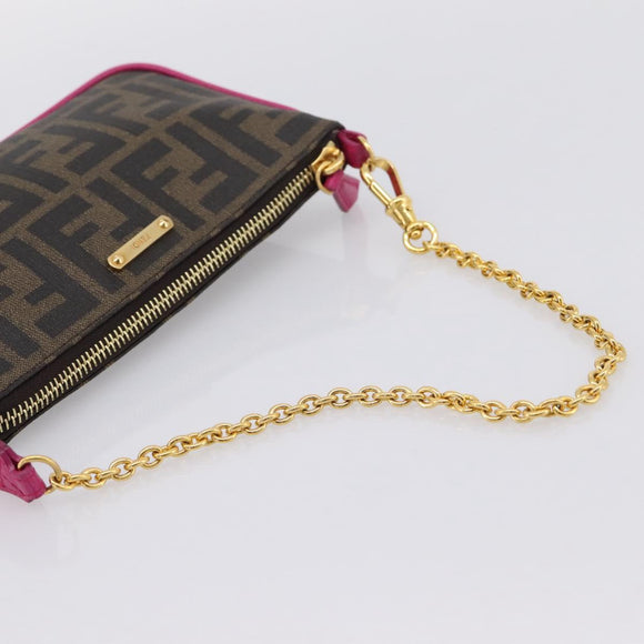 FENDI Zucca Canvas Accessory Pouch PVC Brown Black 8BS073 Auth 195954V