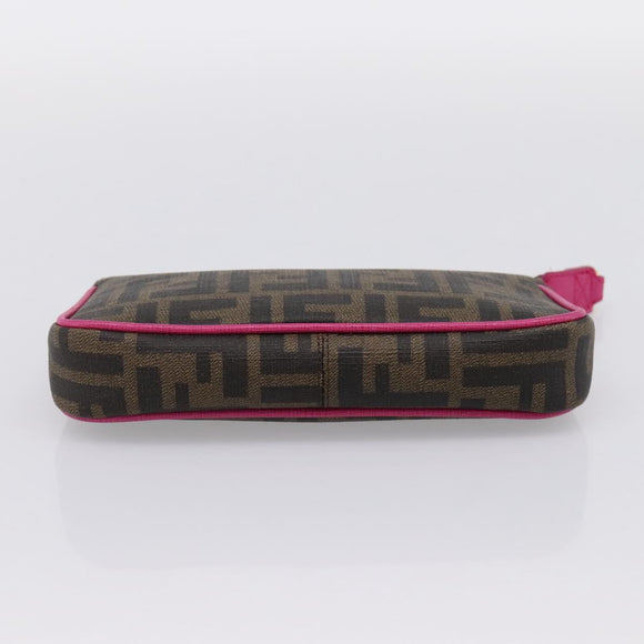 FENDI Zucca Canvas Accessory Pouch PVC Brown Black 8BS073 Auth 195954V