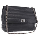CHANEL Chain Matelasse 2.55 Shoulder Bag Lamb Skin Black Silver CC Auth 195955A-1
