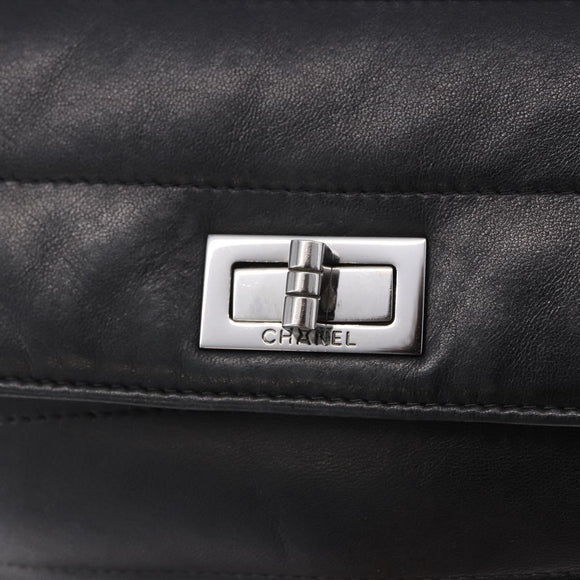 CHANEL Chain Matelasse 2.55 Shoulder Bag Lamb Skin Black Silver CC Auth 195955A