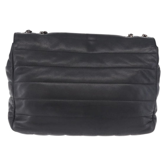CHANEL Chain Matelasse 2.55 Shoulder Bag Lamb Skin Black Silver CC Auth 195955A