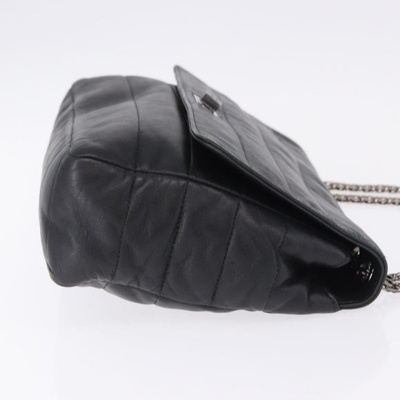 CHANEL Chain Matelasse 2.55 Shoulder Bag Lamb Skin Black Silver CC Auth 195955A