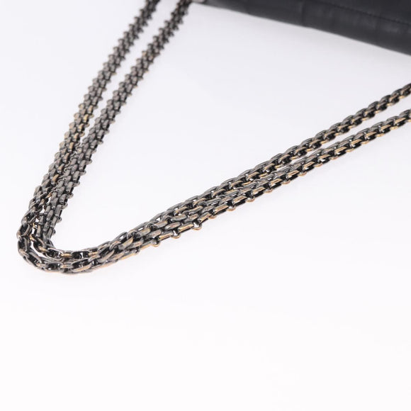 CHANEL Chain Matelasse 2.55 Shoulder Bag Lamb Skin Black Silver CC Auth 195955A