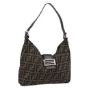 FENDI Zucca Canvas Mamma Baguette Shoulder Bag Brown Black Auth 195956V-1