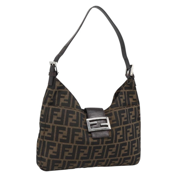 FENDI Zucca Canvas Mamma Baguette Shoulder Bag Brown Black Auth 195956V