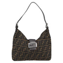 FENDI Zucca Canvas Mamma Baguette Shoulder Bag Brown Black Auth 195956V-2
