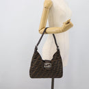 FENDI Zucca Canvas Mamma Baguette Shoulder Bag Brown Black Auth 195956V-23