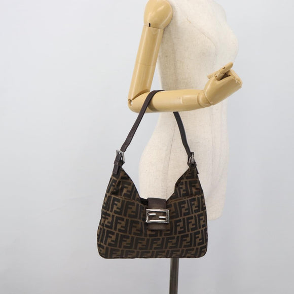 FENDI Zucca Canvas Mamma Baguette Shoulder Bag Brown Black Auth 195956V