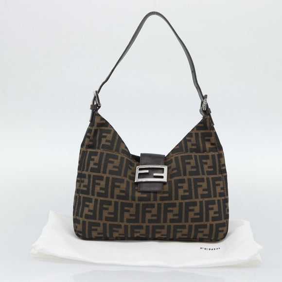 FENDI Zucca Canvas Mamma Baguette Shoulder Bag Brown Black Auth 195956V
