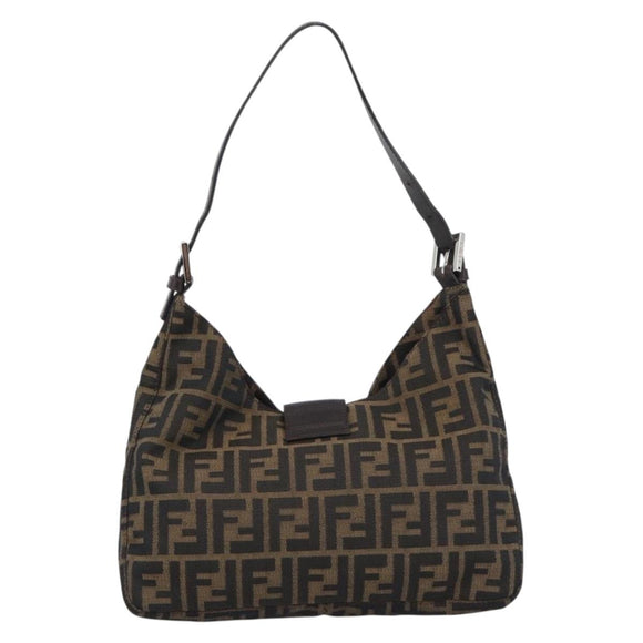 FENDI Zucca Canvas Mamma Baguette Shoulder Bag Brown Black Auth 195956V
